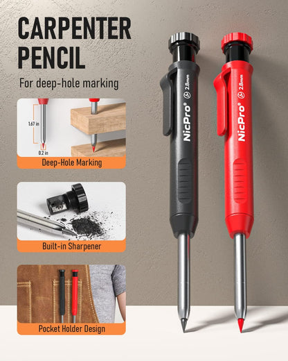 Carpenter Pencil with Sharpener, Mechanical Pencils Set with 26 Refills, Deep Hole Marker for - photo 2