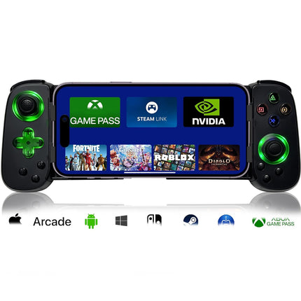 arVin Mobile Gaming Controller for iPhone Android with Phone CASE Support & Green Light, Wireless Gamepad for iPhone/iPad/Samsung/Tablet/Switch/PS4/PC, Play Xbox Cloud Gaming/PS Remote Play/Steam Link