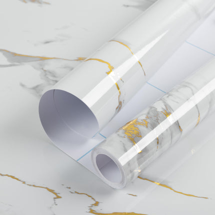 Glossy Marble Contact Paper White Peel and Stick for Countertop