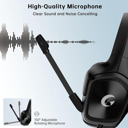 Gaming Headset for PS5,PS4,PC,Xbox Series X/S, 7.1 Surround Sound Wired Headphones with Mic, 207g Ultra-Lightweight, 40mm Drivers, 3.5mm Jack for Steam Deck, Mac, Laptop