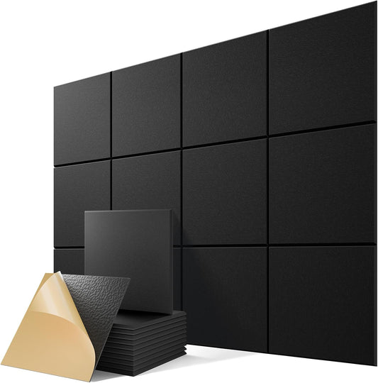 12 Pack Black Self-Adhesive Acoustic Wall Panels