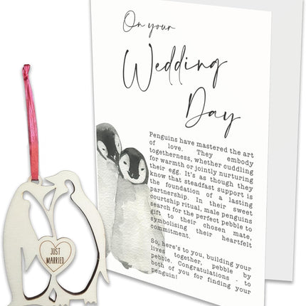Penguin Wedding Card with Heartfelt Story and a Wooden Windcatcher Keepsake (Wedding)