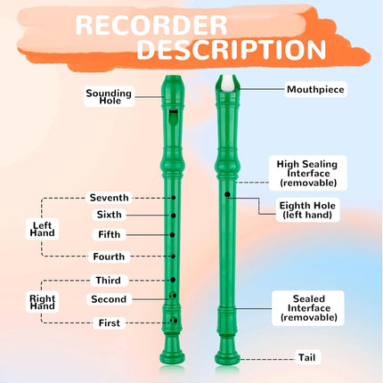 8-Hole Soprano Descant Recorder Baroque Style Kids Music Flute with Cleaning Rod & Case Bag for School Student Home Entertainment - Green