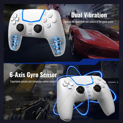 BETMI Wireless Controller for PS-5/Pro/Slim/PC,Bluetooth Gaming Controller with Hall Joysticks/LED Channel Light/Turbo/6-Axis Gyro/Dual Vibration/Touchpad/3.5mm TRRS Audio Jack/Speaker Function(White)