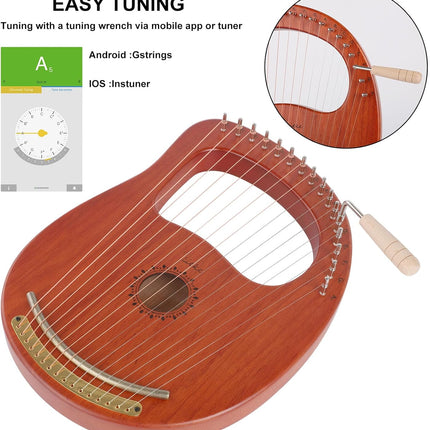 LIEKE Lyre Harp 16 Strings with Bag Tuning Wrench,Metal Strings,Mahogany Body and Copper Saddle,Professional Lyre Harp instrument Gift for Beginner Musician