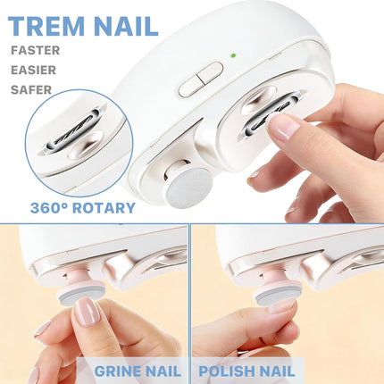 Electric Nail Clippers for Seniors, 2026 3 in 1 Electric Nail Clipper Multifunctional Electric Toenail Clippers for Adults，Kids with Polishing and 2 Speeds (White)