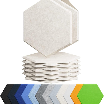 12 Pack Acoustic Panels Self Adhesive Sound Proof Foam, High Density Sound Acoustic Foam Panel, 12X10.23X0.4 Inch Hexagon Wall Panels in Home,Office,Reccording Room,Studio(Beige)