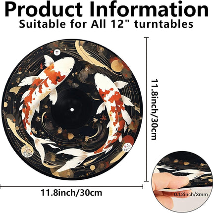 CRASPIRE Turntable Mat Record Player Mat Fish 12inch Reduce Noise Pad Turntable Slipmat Antistatic Anti Slip Felt Platter Slip Mat Protective Mat for Home Record Players