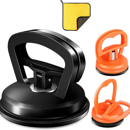 Dent Puller 3-Pack - Car Dent Puller, Dent Puller Kit with Heavy Duty Suction Cup & T-Handle Lifter. Dent Remover Tool for Car, Glass Lifting, Screen Moving (Black+Orange)