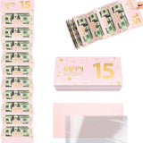 Pink 15th Birthday Money Envelope for Cash Gift Holder with Greeting Card for Girl Women Surprise Gift Idea with Clear Plastic Bag