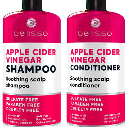 Apple Cider Vinegar Shampoo and Conditioner Set - Stop Flaky and Itchy Scalp – Sulfate Paraben Free Anti Dandruff Soothing Treatment for Dry, Oily and Damaged Hair - Intense Care for Women and Men