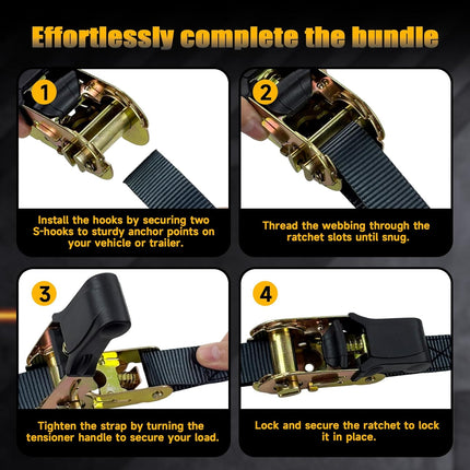 4-Pack Ratchet Straps, 15 Feet -1800 lb Break Strength Heavy Duty Ratchet Straps Retracting Tie Down Straps Set for Truck, Motorcycle, ATV, UTV, Cargo Trailer