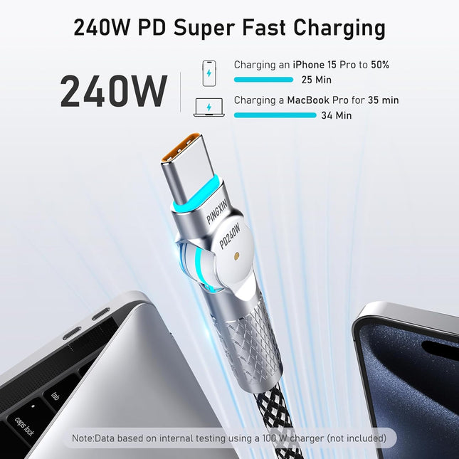 USB C to USB C Cable 10FT 240W, 180°Rotating USB C Cable Braided Type C Charger Cable Fast Charge for - photo 2