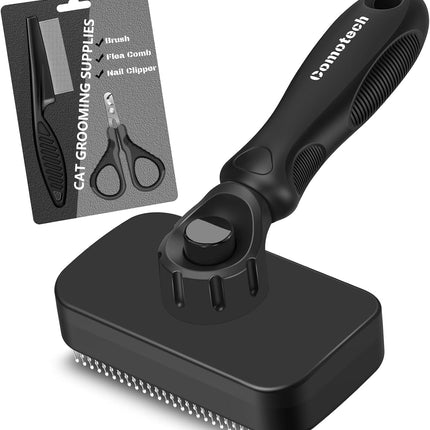 3PCS Cat Grooming Supplies, Cat Brush & Nail Clipper/Trimmer & Flea Comb for Shedding Indoor Cats Essentials Stuff Accessories (Black Grey)