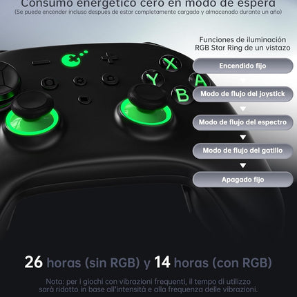 GuliKit TT Pro Wireless Controller for PC, Android, iOS, Switch 1/2, 720° Adjustable TMR Joystick, with 950mAh Long-Lasting Battery, Switch Wake-Up Function and 4 Detachable Metal Back Buttons-Black Green