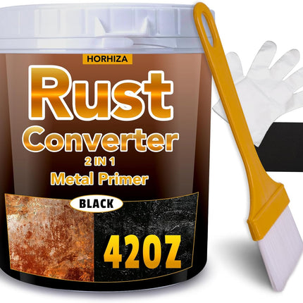 2 in 1 Rust Converter & Metal Primer, 42 Oz Black Rust Inhibitor Paint for Metal, Rust Conversion Paint, Heat-Resistant Anti Rust Coating for Car, Marine, Industrial, Chassis
