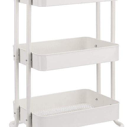 Amazon Basics 3-Tier Rolling Utility Cart, Storage Organizer, Lockable Wheels, Multifunctional Storage, Portable Mobile Shelving Unit, White