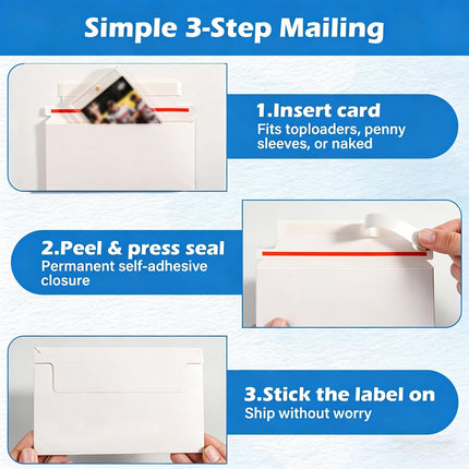 200 Pack Trading Card mailing Envelopes, 7" x 4.35" Self-Adhesive Rigid Cardboard Mailers for Semi-Rigid Sleeves, Toploaders and Card Protectors