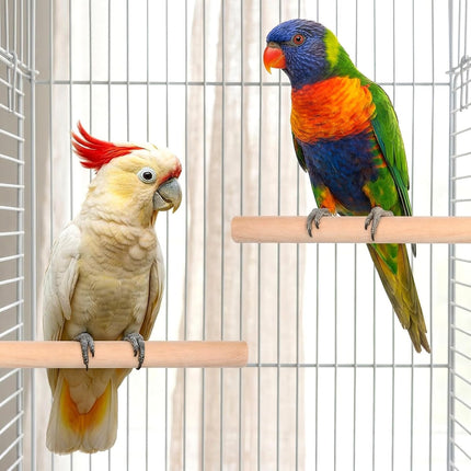 4Psc Bird Perches for Cage, Wooden Parrot Perches Stand with 4Pcs Nuts 8Pcs Washers, Different Length Natural Perch Bird Cage Accessories for Macaws Parakeets Conures Budgies Finches