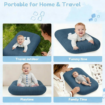 Baby Lounger 0-24 Months,Bionic Design Infant Lounger for Home and Travel with Cover,Breathable Baby Nest Waffle Fabric & 3D Support Newborn Babies Essentials Gifts,Peacock Blue