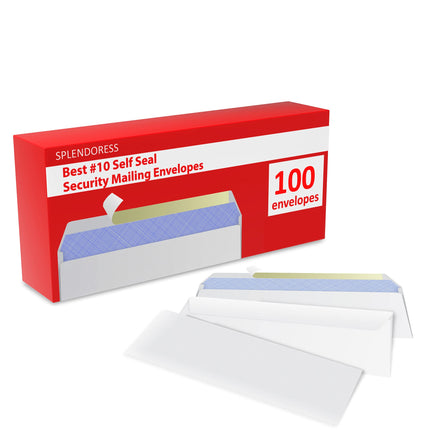 Sobres #10 tamaño carta con autosellado | 100 sobres de seguridad para envíos comerciales con cierre adhesivo | Tintados | paquete de sobres blancos no 10 sin ventana legales regulares lisos | 4-1/8 x 9-1/2 Inches | 24 LB