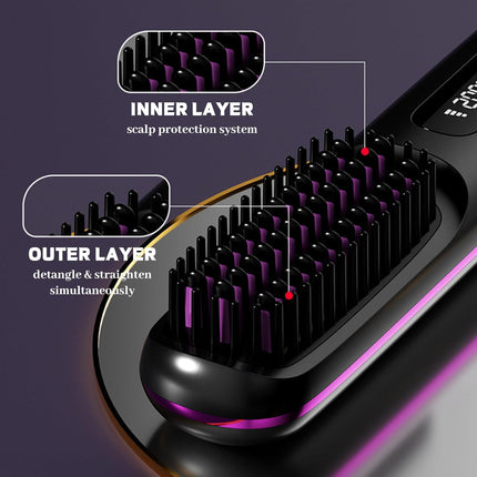 NUMOYA Go Brush Pro 2026 Upgrade Portable Cordless Hair Straightener Brush for Women (Black)