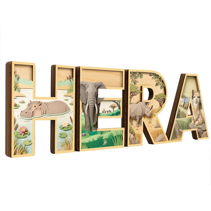 Personlized Layered Wooden Letters for Wall Decor, Wild Animal Wooden Nursery Letters, Wood Alphabet Name Signs for Kids Room, Letras Personalizadas para Decorar, Nursery Decor, Playroom Decor