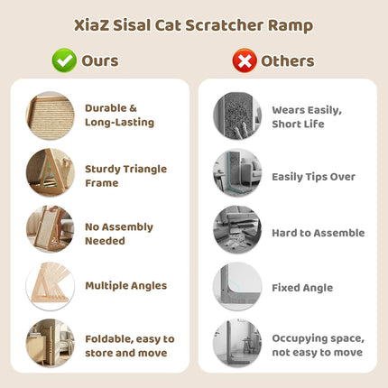 XiaZ Cat Scratcher, 23" Sisal Cats Scratching Board with 5 Adjustable Heights, No Assembly Required, Foldable Cat Scratchers for Indoor Cats and Kittens, Ready to Use