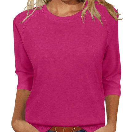 Womens Tops Casual 3/4 Sleeve Crew Neck Shirts Loose Fit Tunic