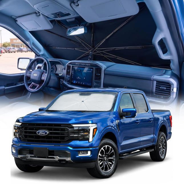 Truck Windshield Sun Shade for F-150/Silverado/Tundra/RAM 1500/Sierra - 5 Layers Ice Crystal Coating Blocks 99% UV