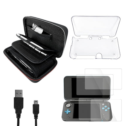 JDGPOKOO 5 in 1 Accessories Kit for Nintendo New 2DS XL/LL, Carrying Case for New 2DS XL/LL, Clear Shell Case, 2 Set Screen Protectors and Charging Cable Compatible with New Nintendo 2DS XL/LL ONLY