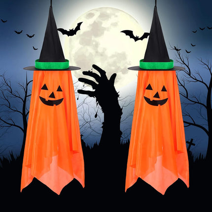 2Pcs decoraciones de Halloween, decoraciones de calabaza de Halloween, adornos colgantes de sombrero de bruja con calabaza para hogar jardín patio fiesta