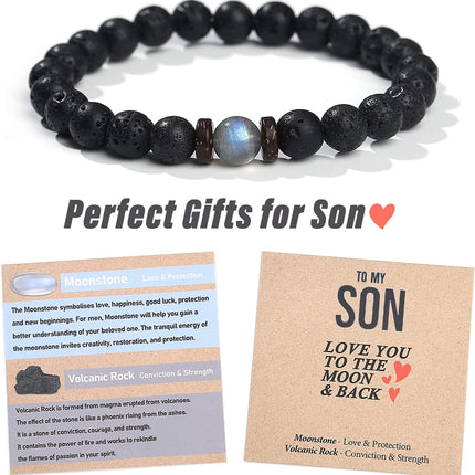 THEMEROL Handmade Gifts for Boys/Men-Love/Strength-Natural Gemstone Bracelet for Son Grandson Dad Boyfriend Husband Brother Nephew Uncle