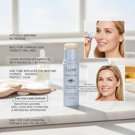 Luxe Korean Under Eye Balm – Lift and Firm Multi Balm Stick, Hydrating, Smoothing, and Refreshing Eye Care Stick for Dark Circles, Puffiness, and Fine Lines, With Collagen Extract (1PC)