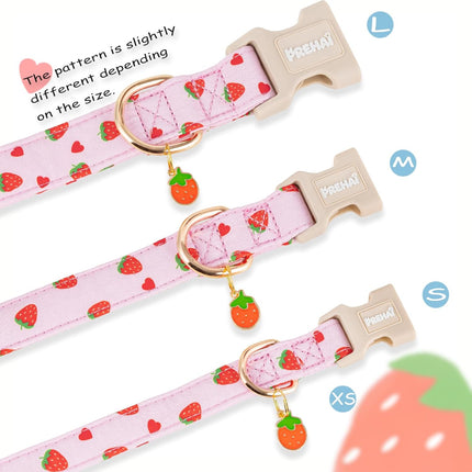 PREHAI Pink Strawberry Dog Collar Sweet Spring Summer Collars with Cute Strawberries Pattern for Female Girl Small Medium Large Dogs S