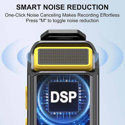 Mini Lavalier Microphone for iPhone/Android/PC, Lav Mic with 45H Battery, Noise Cancellation, 48KHz 16-Bit, Wireless Mic for Video Recording, Tiktok, YouTube, Vlog (Black+Yellow)