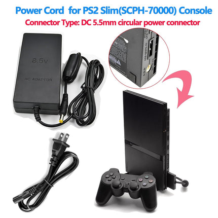 Power Cord and Audio Video RCA AV Cable for PS2,Replacement Power Supply and AV Cable Compatible with PS2 Slim SCPH-70000 Gaming Console