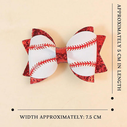 2PCS Baseball Hair Bows with Red Glitter White and Red Leather Sports Theme Hair Accessories Assorted Hair Accessories Alligator Clip for Little Girls Toddler Kids Teens
