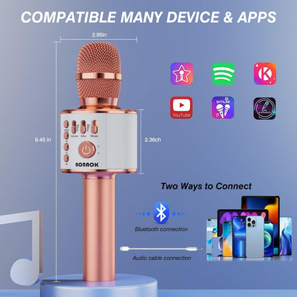Wireless Bluetooth Karaoke Microphone, 3-in-1 Portable Handheld Mic Speaker Machine, Rose Gold - photo 3
