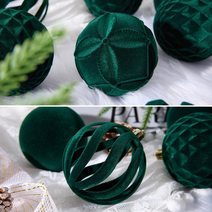 Christmas Balls, 16 Dark Green Flocked Ornaments for Tree Decor