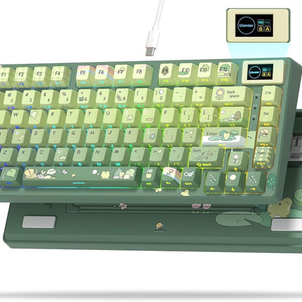 75% Keyboard with Color Multimedia Display Mechanical Gaming Keyboard Cute Green Frog Wired Hot Swappable Gasket Mount RGB Custom Key Board, Pre-lubed Stabilizer for Mac/Win, Green