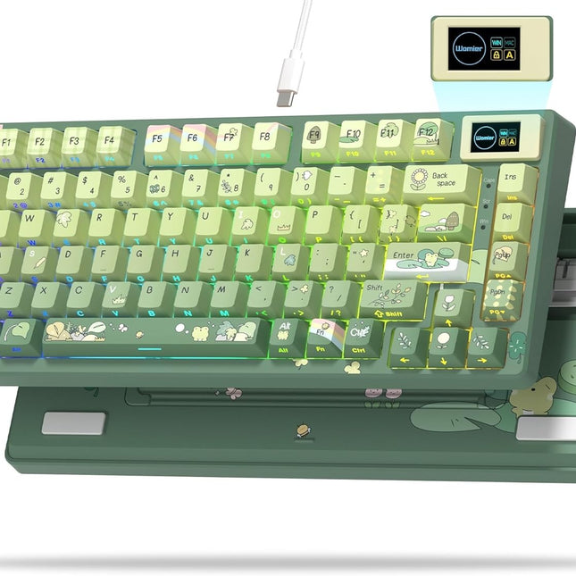 75% Keyboard with Color Multimedia Display Mechanical Gaming Keyboard Cute Green Frog Wired Hot Swappable Gasket Mount