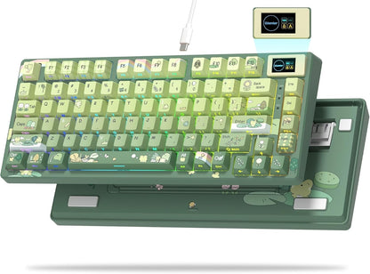 75% Keyboard with Color Multimedia Display Mechanical Gaming Keyboard Cute Green Frog Wired Hot Swappable Gasket Mount