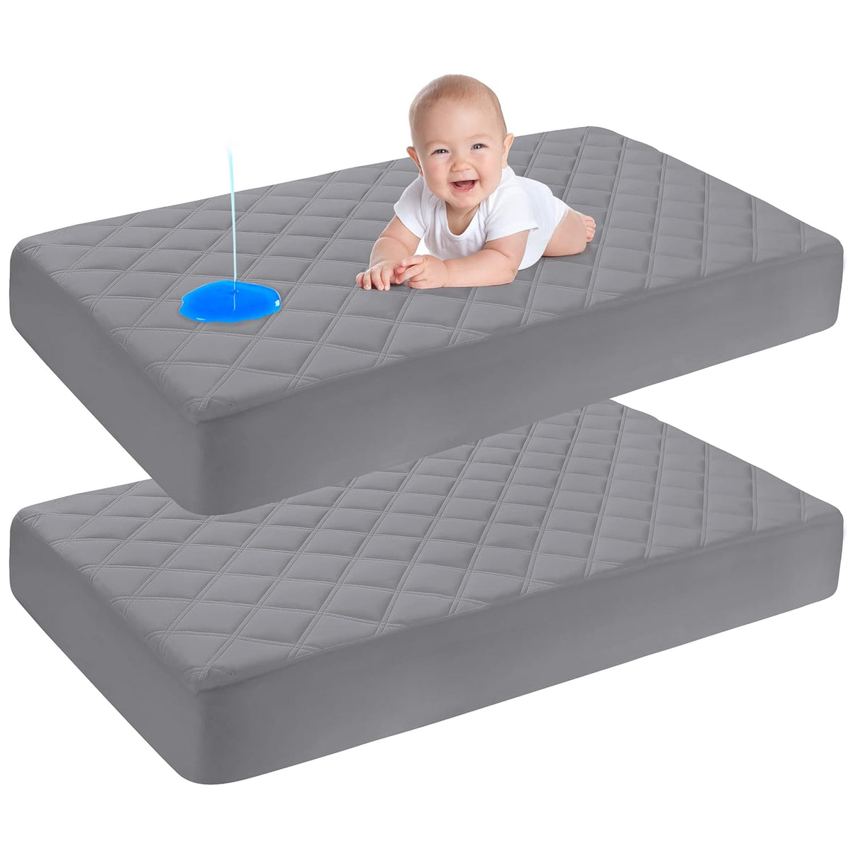 Waterproof Crib Mattress Protector 2 Pack, Quilted Crib Mattress Pad Cover Ultra Soft and Breathable, Machine Washable