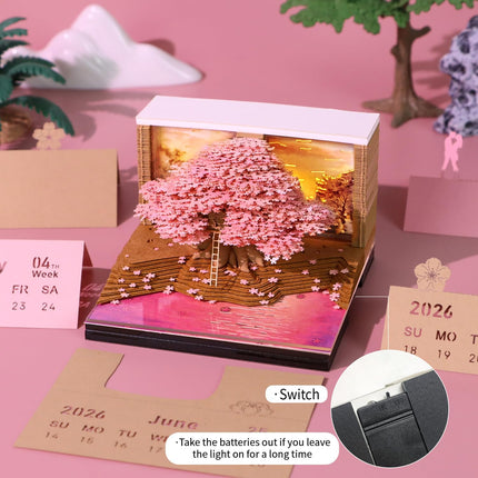 3D Memo Pad Time Piece Calendar 2026,3D Art Calendar 2026 Cherry Blossom Tree Rip Away Calendar Notes for Record, Bookmark, Gift & Decorative Office Decor