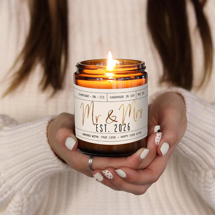 Wedding Gifts for Couples 2026, Bridal Shower Gifts from Bride - 'Mr and Mrs Est. 2026 Candle, w/Champagne on Ice I Wedding Shower for Newlyweds I 50Hr Burn, USA Made