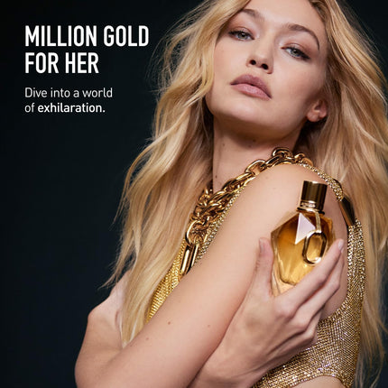 Rabanne Million Gold For Her Eau de Parfum - Long Lasting Designer Perfume for Women with Sparkling Rose, White Flowers & Salty Mineral Musk - Travel Spray Luxury Fragrance, 0.34 oz