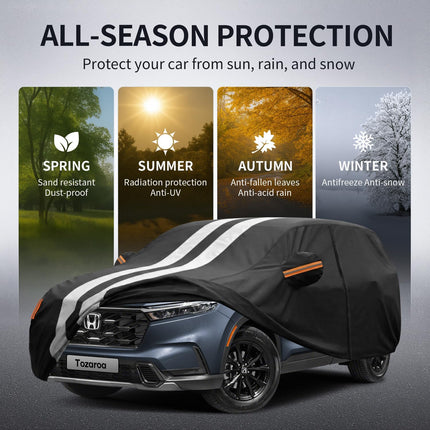 Multi-Layer Car Cover Custom Fit for Honda CR-V (1995-2026), 100% Waterproof All Weather for Automobiles, Gift with Towel, Heavy Duty Car Covers for Rain Sun UV Protection with Door Zipper.