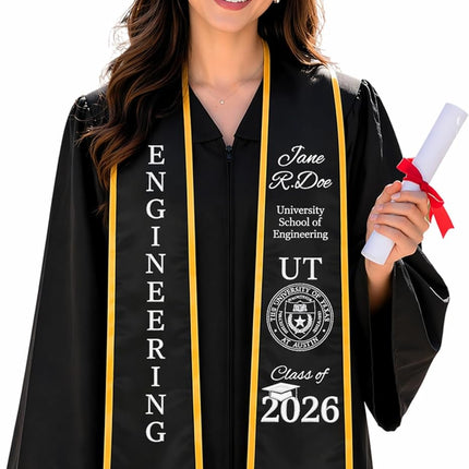 Custom Graduation Stole 2025 2026 – Personalized Graduation Sash with Name Major School Logo | Class of 2026 Embroidered Stole for High School College University Grad | Men Women | 25+ Colors