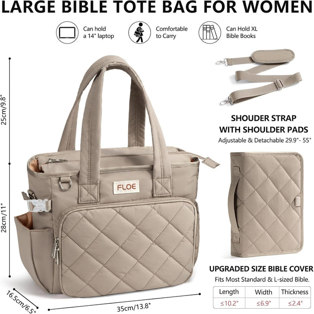 Large Bible Bag w/Bible Cover Case for Women, Puffer Bible Tote Bag